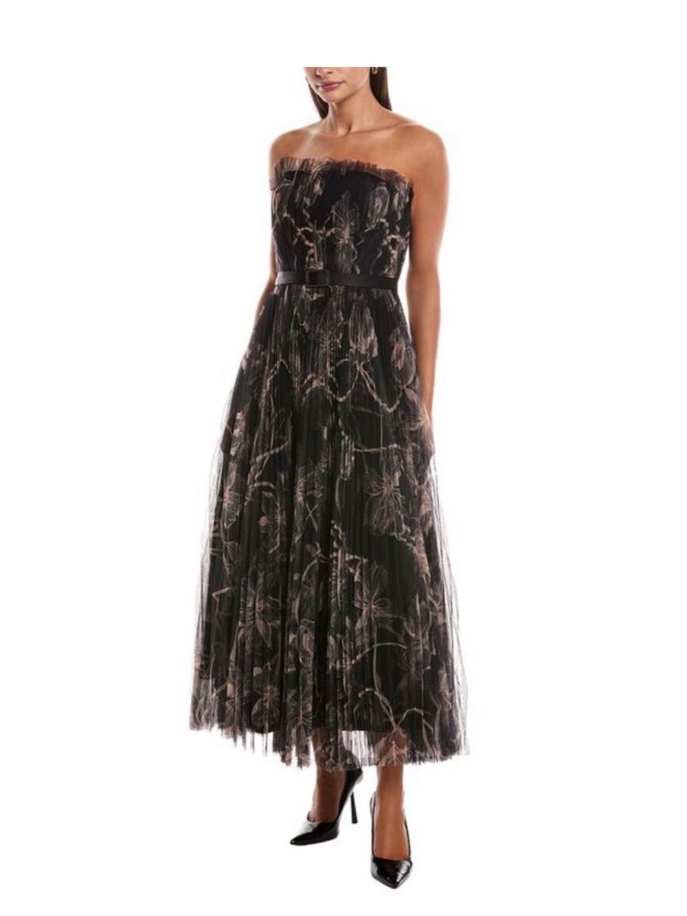 ISO Hutch Bromley Strapless Black Floral Tulle Midi Dress - Picture 1 of 1